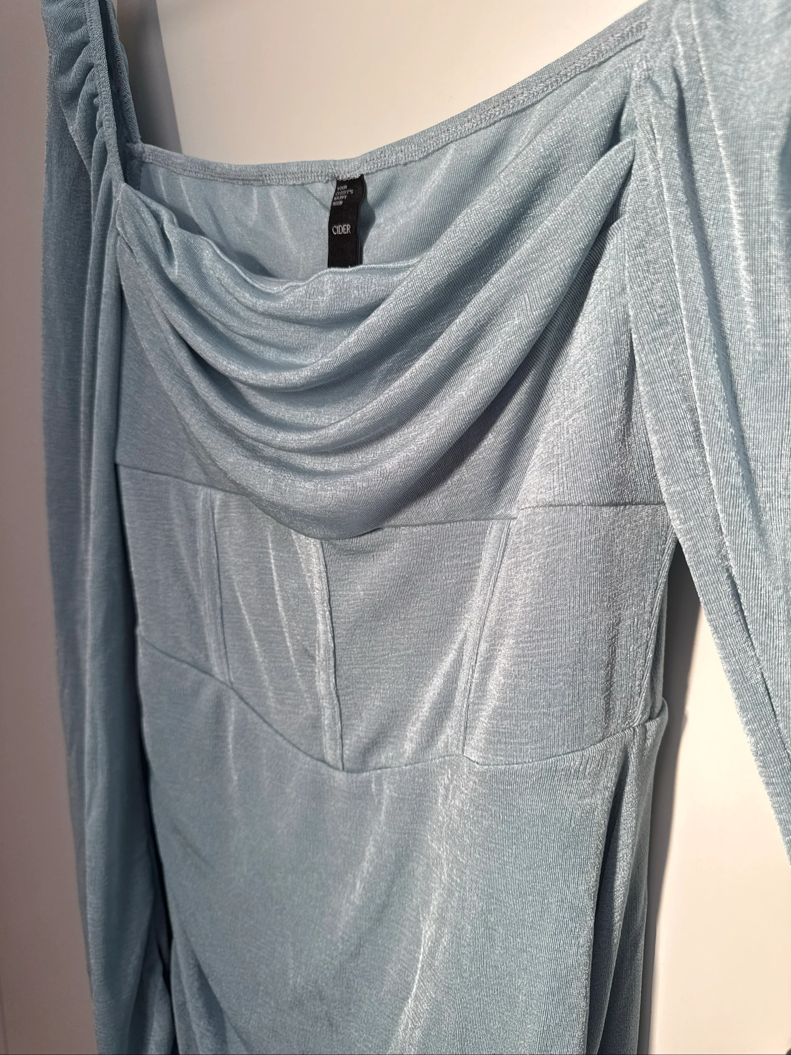 Vestido mini franzido Cider azul céu manga larga tamanho G novo com etiqueta – photo 3
